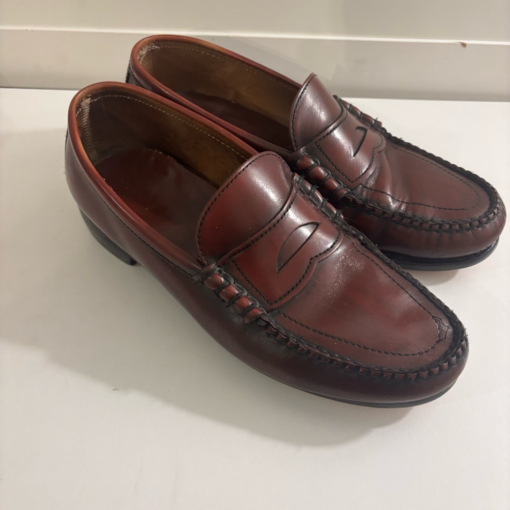 Mens Burgundy Penny Loafer Derby Leather Shoes Size 9-9.5